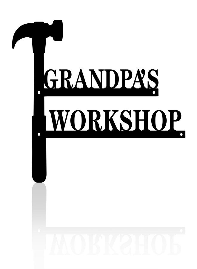 HQIOA Grandpa Christmas Gifts Grandpa's Workshop Metal Word Signs Black Art wall Decor for Living Room Black Hanging Decor Farmhouse metal wall Art Decorations for Living Room Metal Letters for Wall Fathers Day - Image 1